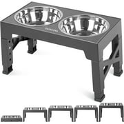 ZALALOVA Elevated Dog Bowls Stand with 2 Stainless Steel Dishes, Raised Dog Bowl Adjusts to 5 Heights (3.15", 8.9", 10",11.2", 12.4") for Medium and Large Dogs(Gray)