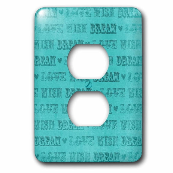 3dRose, Turquoise Words Wish, Dream, Love, 2 plug outlet cover