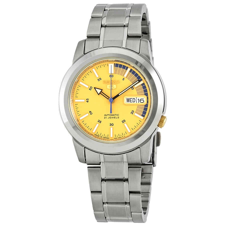 Seiko Men's 5 Automatic SNKK29J1 Yellow Dial Stainless Steel Watch -  