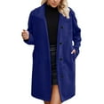 thumbnail image 2 of CUZIBR Womens Winter Trench Coat Long Sleeve Double Plus Size Wool Coat For Autumn Winter Warm Windbreaker Full Length Comfortable Jacket With Pocket,Blue,XL, 2 of 6