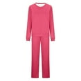 thumbnail image 3 of Womens 2 Piece Outfits Sweatsuit Sets Solid Color Round Neck Long Sleeve Side Split Fall Fashion Sweatpants ( 2XL ), 3 of 4