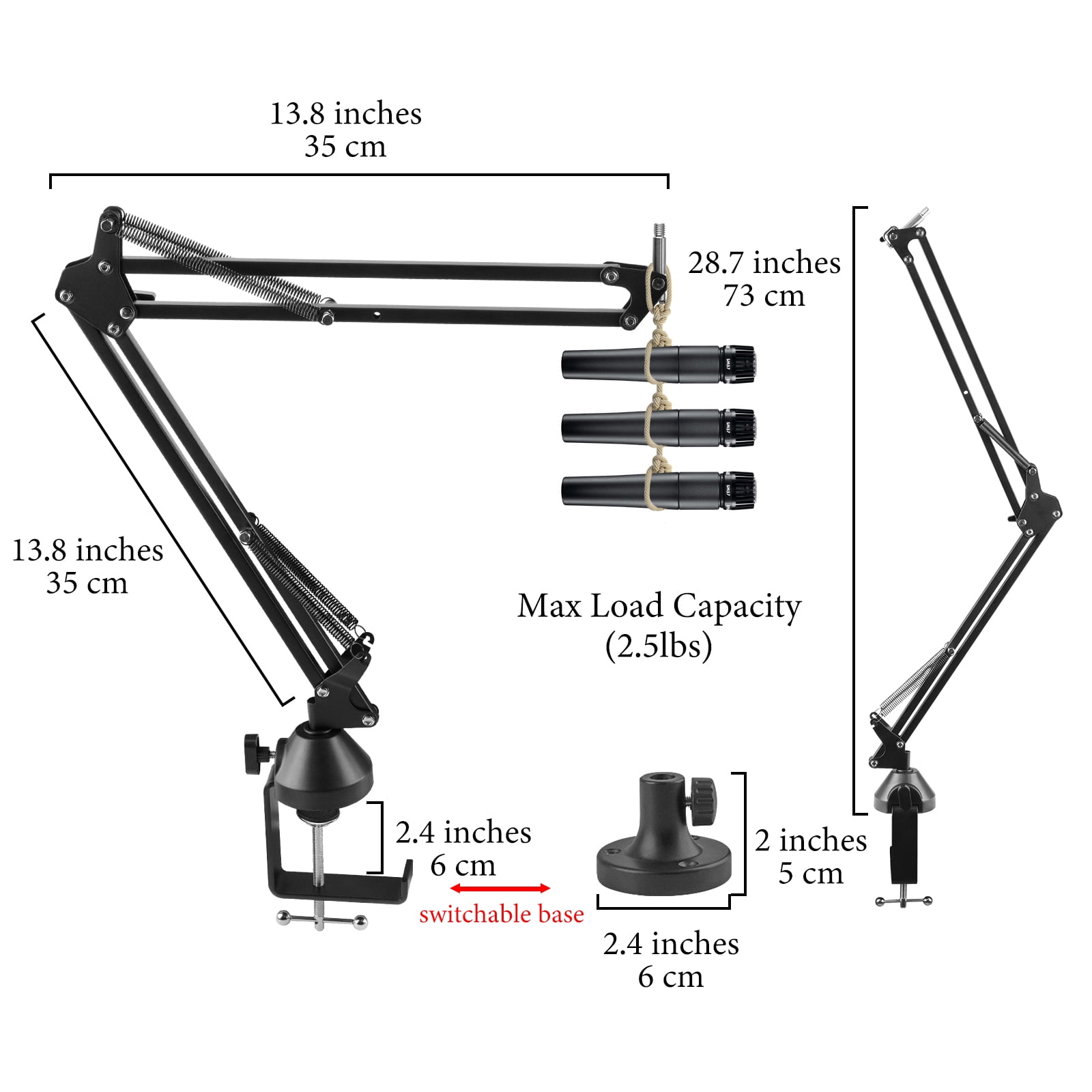 Geekria for Creators Microphone Arm Compatible with Shure MV7+, MV88+, SM7B, MV7, MV7X, SM58, SM57, Mic Boom Arm Mount Adapter, Suspension Stand, Mic Scissor Arm, Desk Mount Holder