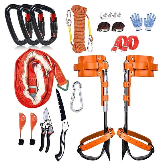 Tree Climbing Gear, Tree Climbing Spikes with Adjustable Climbing Straps & Steel Core Flip Line, Professional Rock Climbing Kit Featuring Triple Lock Lanyard Adjuster