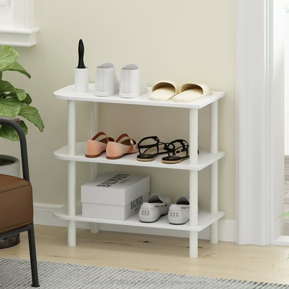 Furinno TURN-N-TUBE 26-Inch 3-Tier Curved Freestanding Shoe Rack White/White