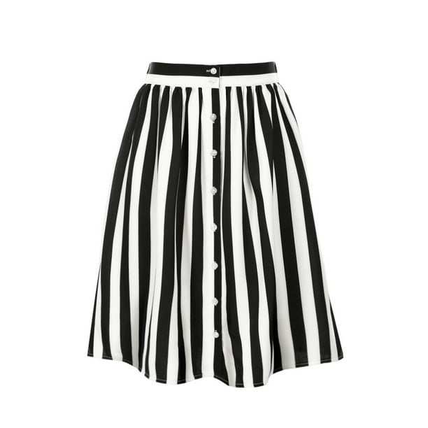 Falda Midi A Rayas con Botones Allegra K Mujer Blanco Negro XS