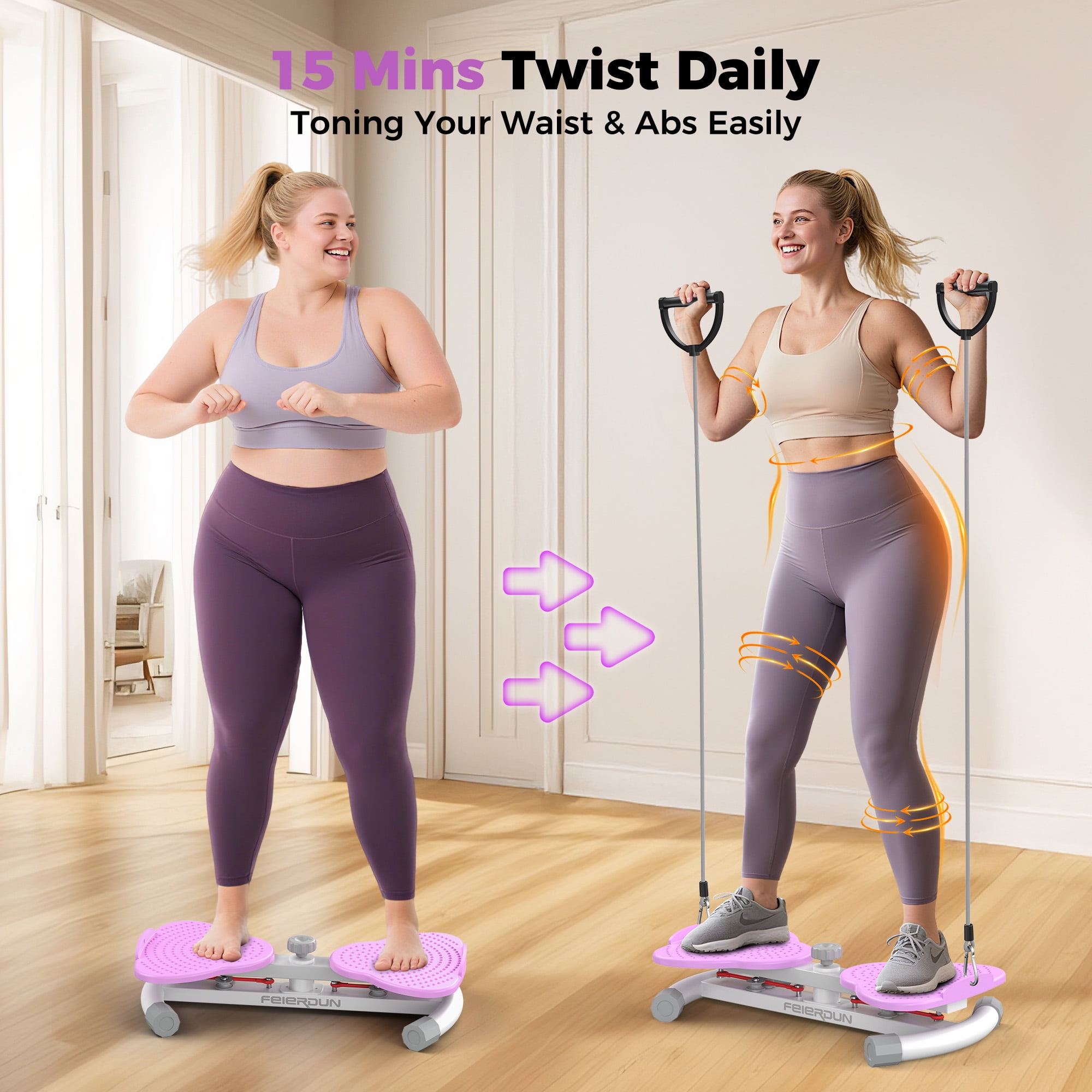 UPGO Waist Twister Machine Exercise, Ab Twist Board with 330 lbs Weight Capacity, Abs Workout for Slim Waist and Core Ab Exercise, Noiseless Home Gym Equipment for Women Men, Purple