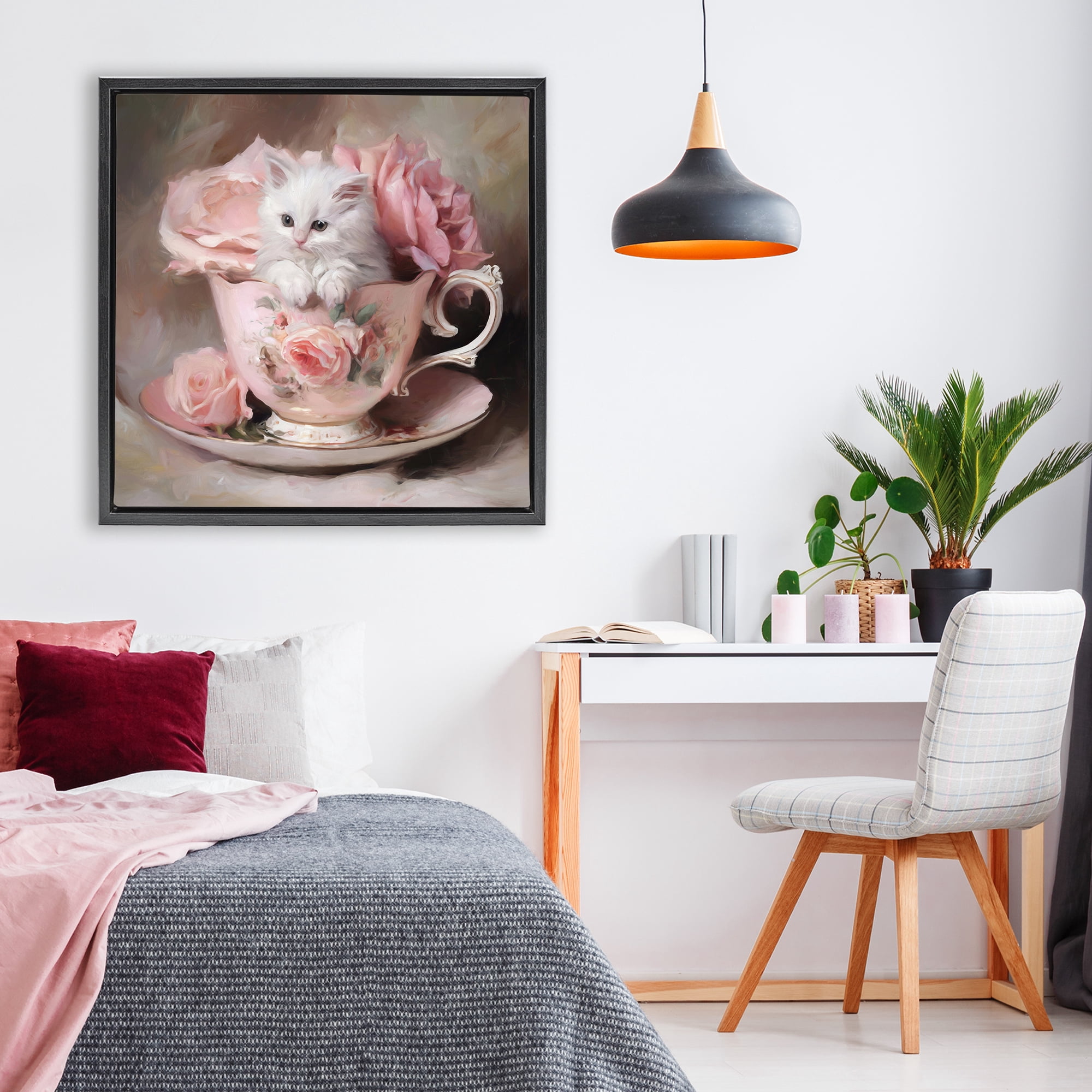 Stupell Industries Little Teacup Kitten Black Framed Floater Canvas Wall Art, design by Tina LeCour
