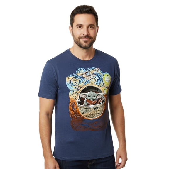 Star Wars T-Shirt Men's The Mandalorian Grogu Starry Night Short Sleeve Tee