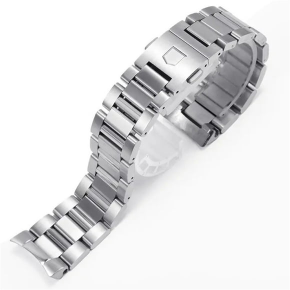 WANGQ Silver Black Stainless Steel Watchband Bracelets Curved End Solid Link 22mm Fit For TAG Heuer Steel Watch Men Straps