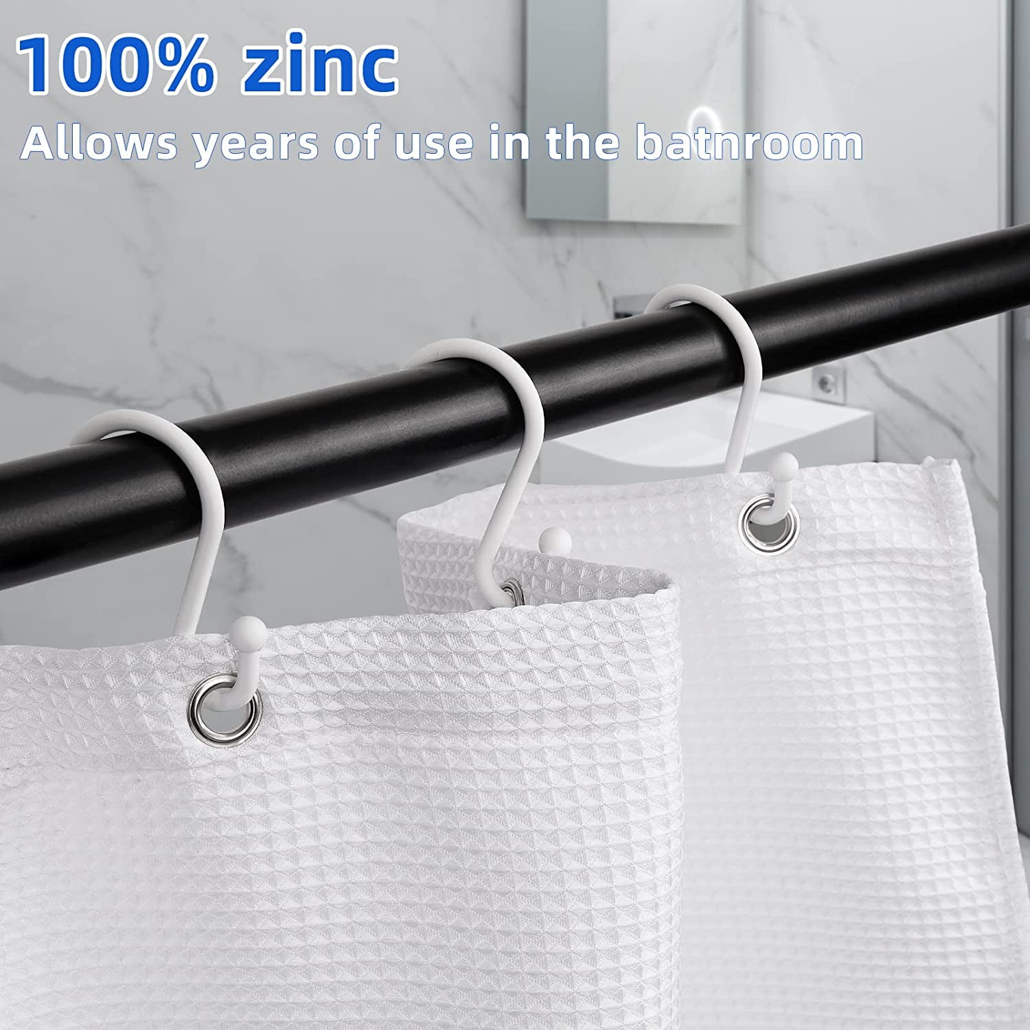 12 Pack Shower Curtain Hooks Rings, S Hooks for Bathroom Hanging