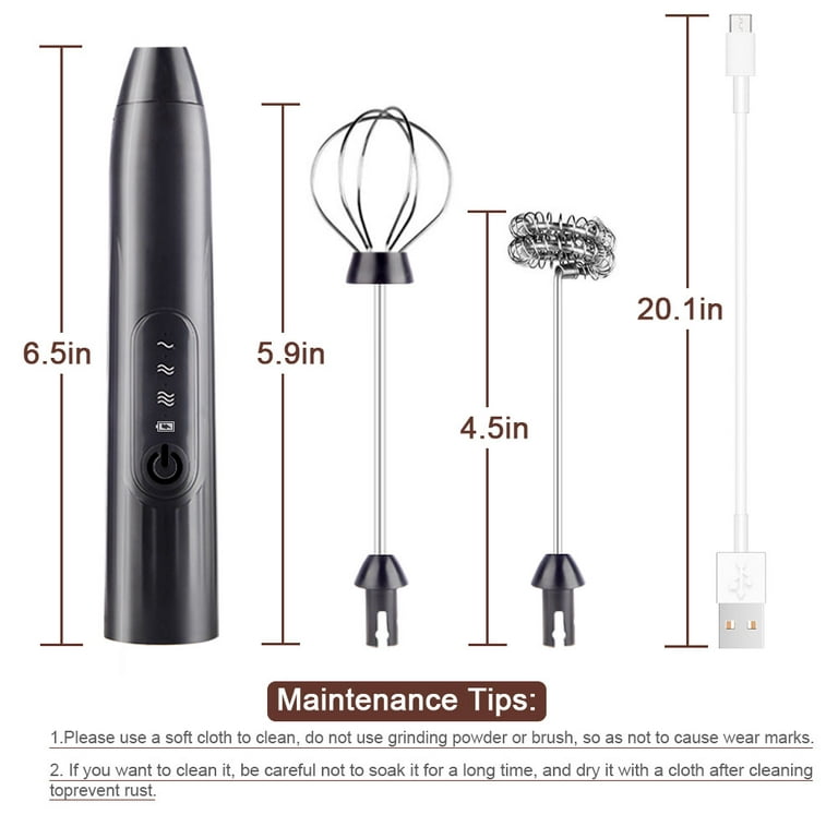 Mighty Rock Electric Milk Frother Handheld Milk Foamer with USB  Rechargeable Coffee Frother 3 Speeds Milk Whisk 2 in 1 Egg Beater Perfect  for Coffee, Latte, Cappuccino, Black 