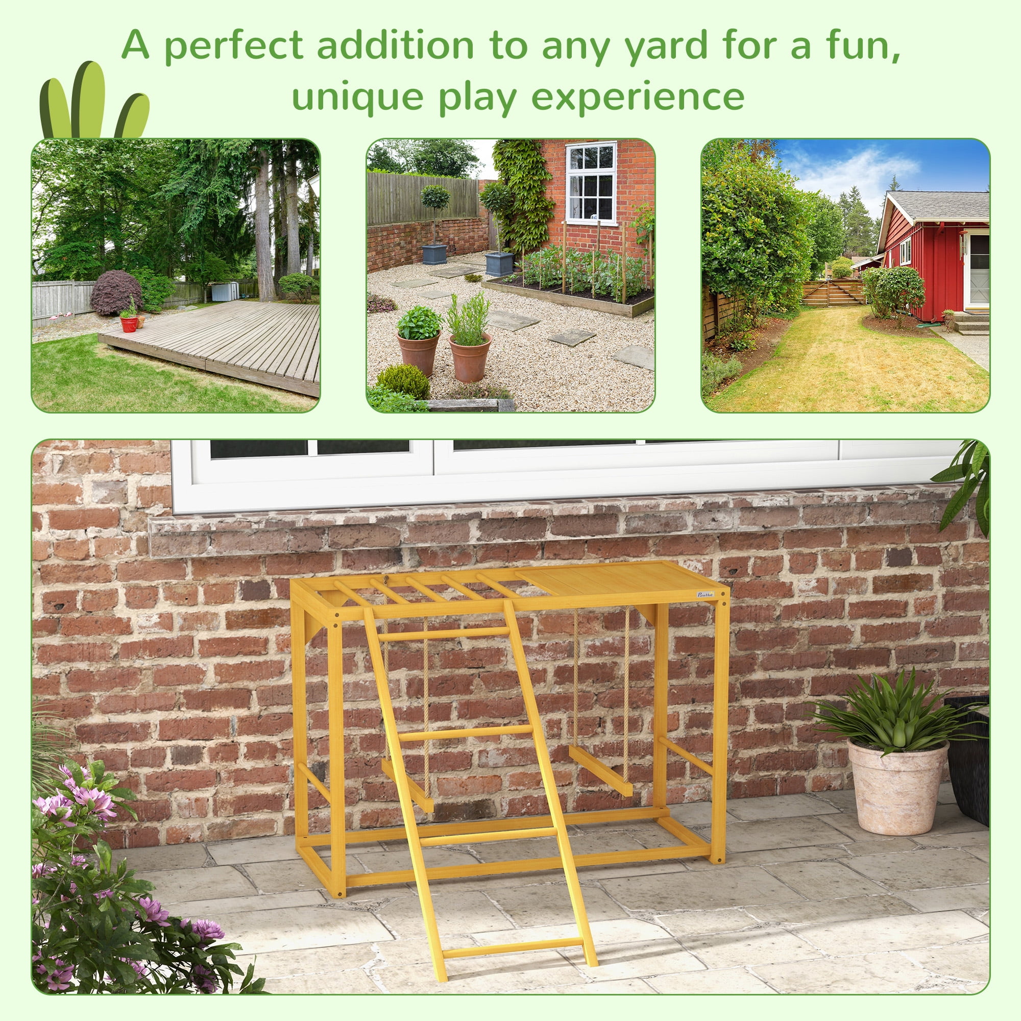 Chicken Activity Play with Swing Set for 3-4 Birds, Wooden Chicken Coop Accessory with Multiple Chicken Perches & Hen Ladder, Natural