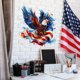 thumbnail image 5 of Vinilo decorativo de pared con la bandera patriótica en acuarela | Decoración americana para la cueva del hombre o el garaje | Vinilo adhesivo removible para pared, ventana o vehículo, 5 of 6