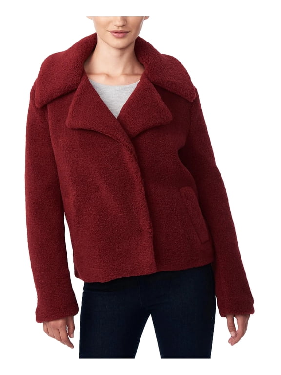 Women's Burgundy Faux Fur Teddy Coat Jacket