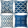 thumbnail image 1 of Set of 4 Decorative Geometric 18 x 18 Inches Throw Pillow Covers - Modern Pattern Linen Square Pillow Cushion Case for Sofa Couch Bed Home Outdoor Car (18" x 18", Blue/Beige), 1 of 6