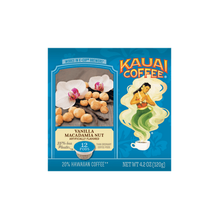Kauai Coffee Vanilla Macadamia Nut K-Cup Coffee Pods, Medium Roast, 12 Ct