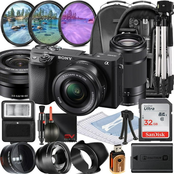 Sony A6400 Mirrorless Camera with 55-210mm Lens   16-50mm Lens   SanDisk 32GB Memory Card   Backpack   SV Premium Accessory Bundle (International Model)