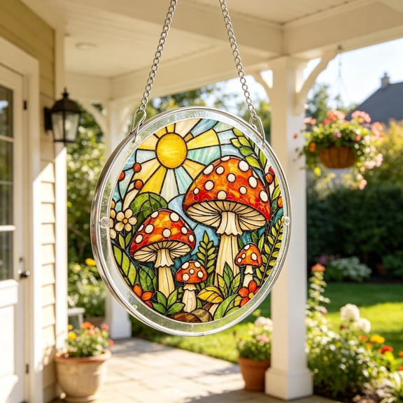 Iridescent Mushroom Acrylic Puzzle Suncatcher DIY Assembly Color Refraction Hanging Ornament Window Wall Decor Gift for Home Bedroom Balcony,C