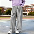 thumbnail image 5 of WQNVRNR Girls Wide Leg Pants Drawstring Loose High Waist Lightweight Pleated Casual Pants Gray 12 Years, 5 of 8