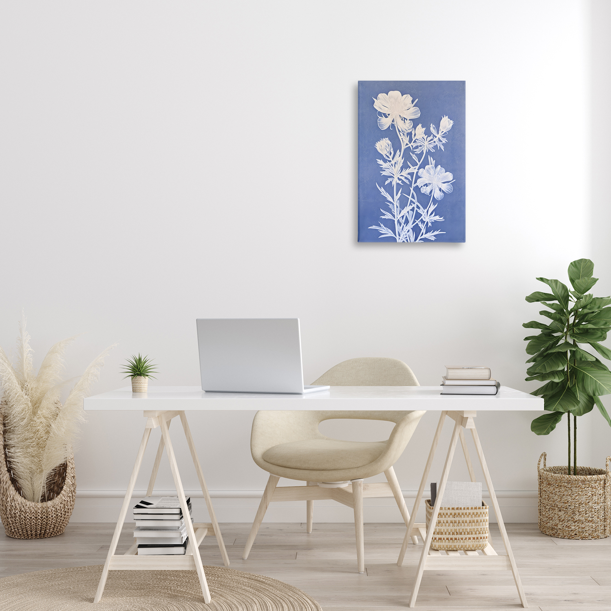 Stupell Industries Cerulean Botanical Pattern Botanical & Floral Painting Gallery Wrapped Canvas Art Print Wall Art, 16 x 24