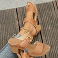 thumbnail image 5 of Womans Sandals Chunky Heel Open Toe Slip-on Round Toe Slides Slippers Comfortable Walking Beach Sandals for Women Dressy Summer 7, 5 of 9