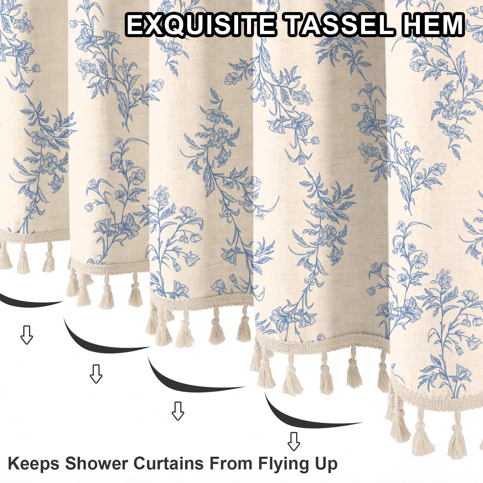 SANMADROLA Blue Floral Boho Shower Curtain, 72"x72", 12 Hooks photo 8