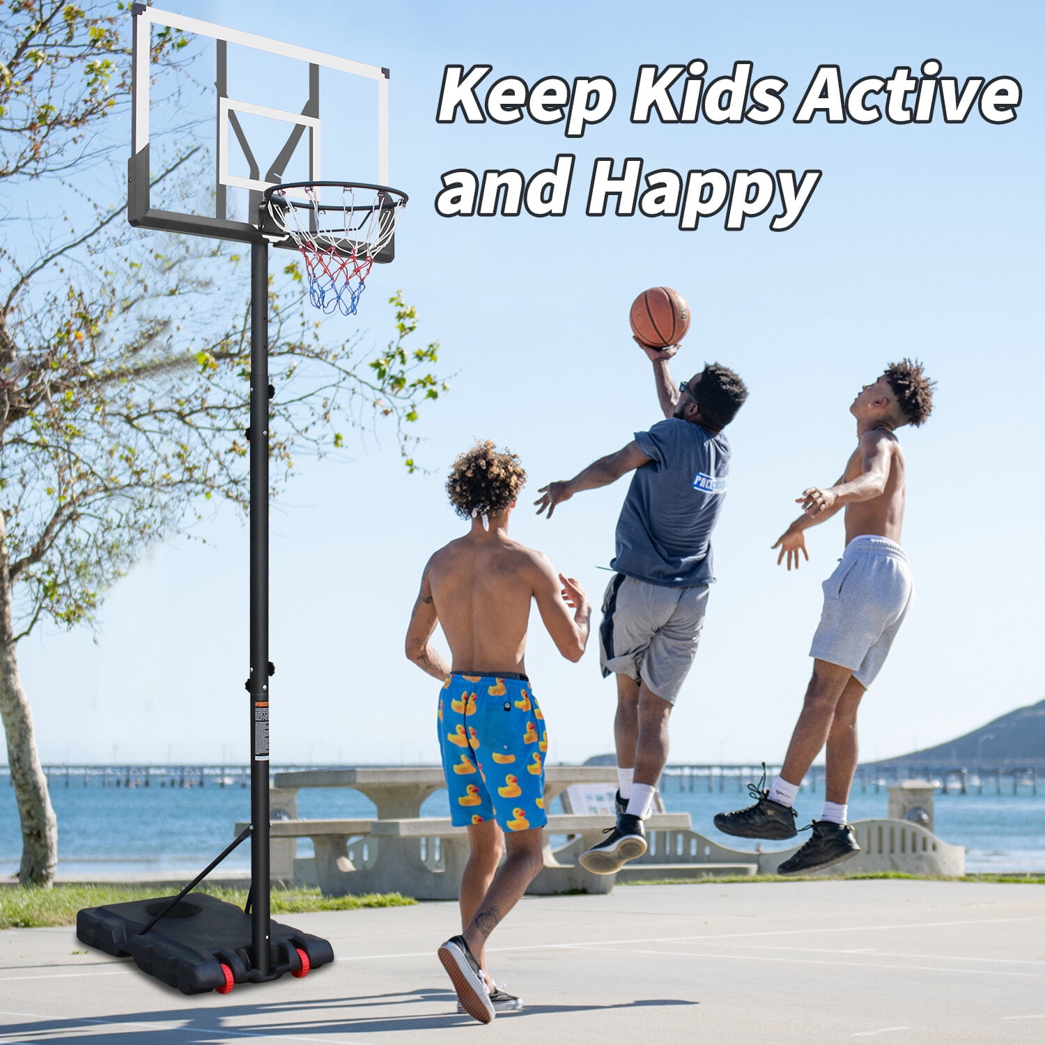 Basketball Hoop Use for Outdoor Height Adjustable 5.7 to 10ft Basketball Hoop 44 Inch Backboard Portable Basketball Goal System with Stable Base and Wheels,Basketball Goal
