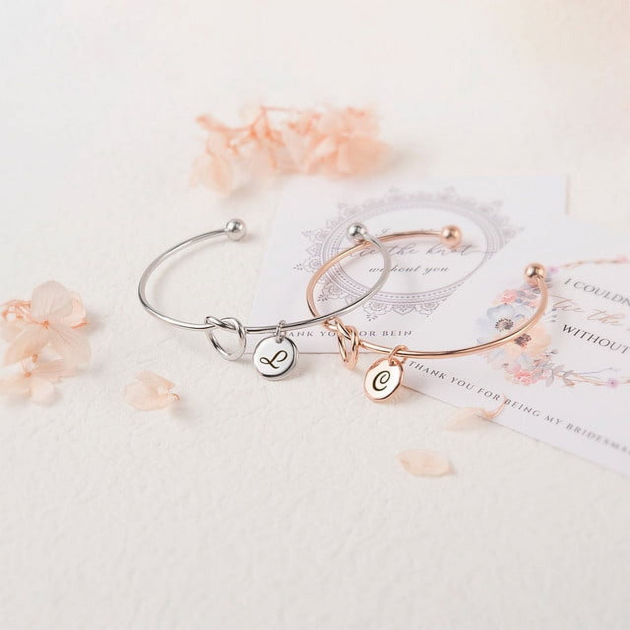 Anavia Women "I Couldn’t Tie the Knot Without You" Personalized Bridesmaid Gift, Bridesmaid Proposal Bracelet, Tie the Knot Jewelry, Custom Initial Engraving Bracelet, Bridal Party Wedding Gift Set