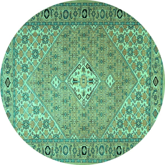 Ahgly Company Indoor Round Persian Turquoise Blue Traditional Area Rugs, 8' Round