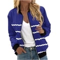 thumbnail image 3 of QATAINLAV Womens Fall Coats Fashion Striped Cardigan Tops Casual Full Zip Long Sleeve Bomber Jackets Outerwear with Pockets, Blue, S, 3 of 6