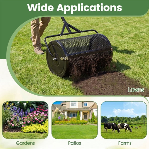 imerelez 24 Inch Compost and Peat Moss Spreader Roller - Top Soil, Sand, Manure, Mulch, Top Dressing Lawn and Garden Spreader