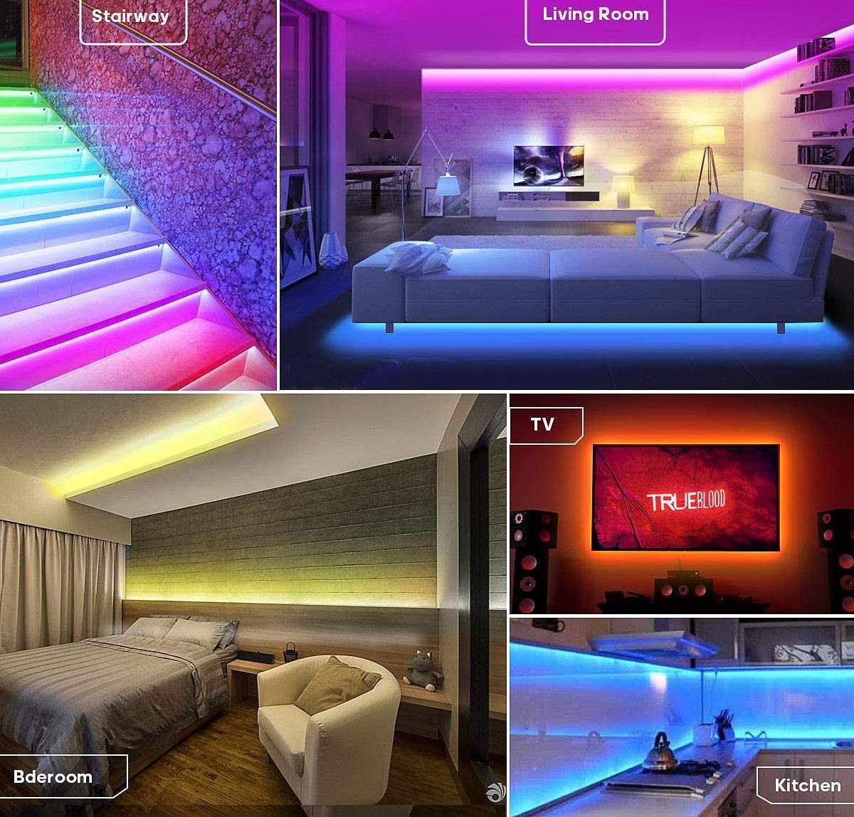 AlexTong 100ft Led Strip Lights, waterproof Light Strip RGB Color Changing Tape light with 44 key Remote and 12V Power Supply, for Kitchen ，Bedroom, Home Decoration