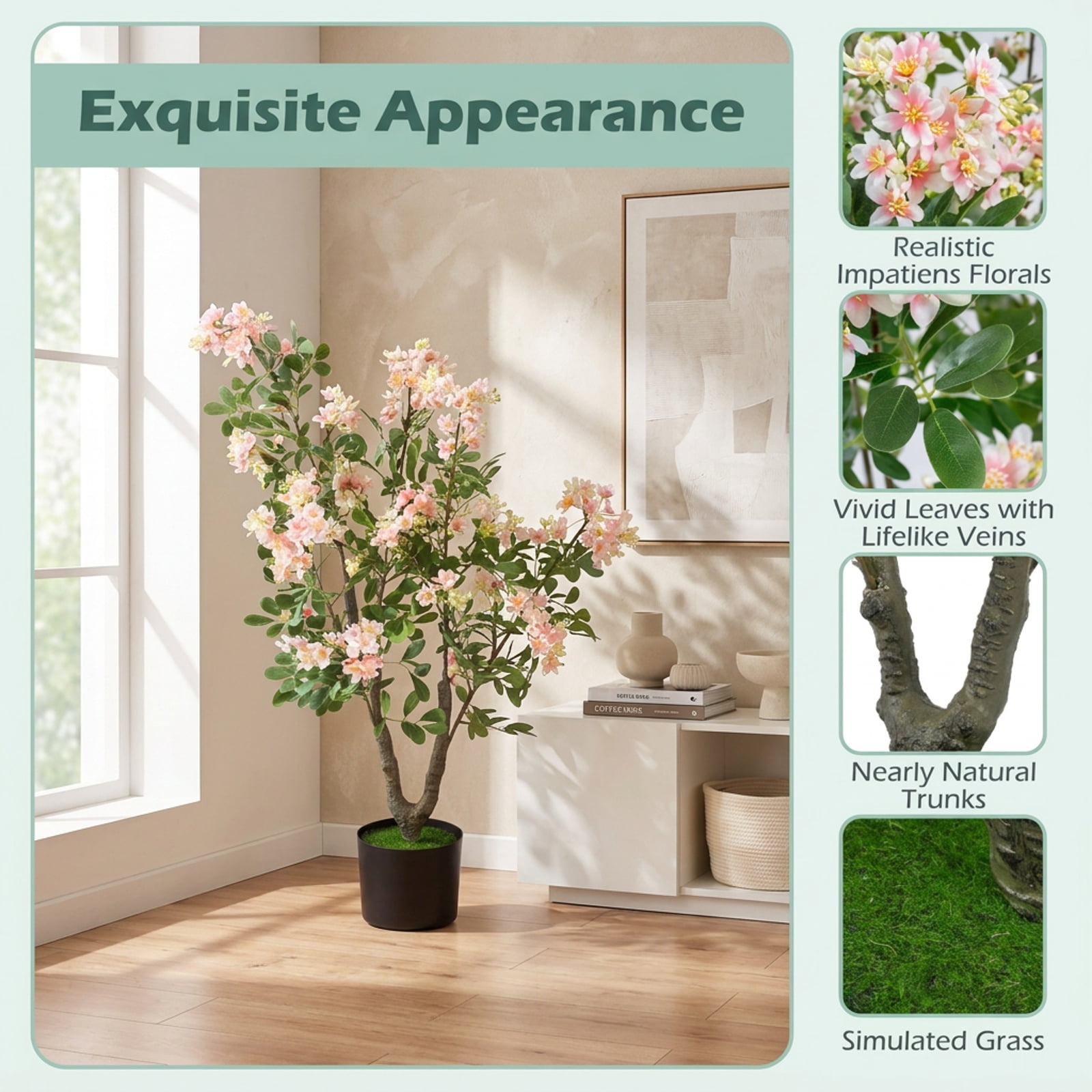 Vebreda Artificial Plant Decor, 36" Set of 1 Artificial Impatiens Tree with Mini Fruits and Silk Flowers, Charming & Lifelike Appearance