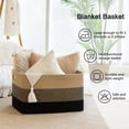 thumbnail image 6 of Large Blanket Basket for Living Room（25"x16"）,75 L Rectangle Toy Storage Basket for Nursery Room, Woven Rope Storage Box with Leather Handle,Gradient Linen, 6 of 10