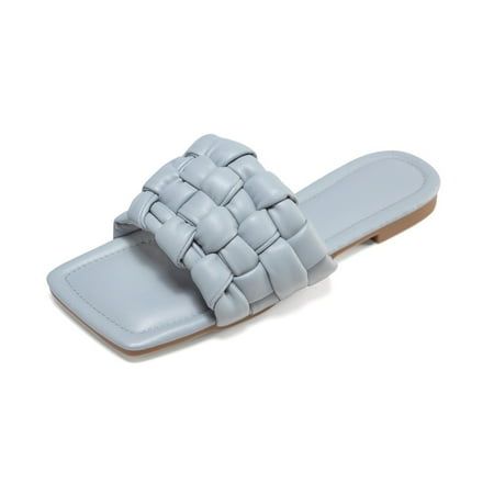 

Gecorid Sandals Braided Flat Square Open Toe Slip on Slippers for Women