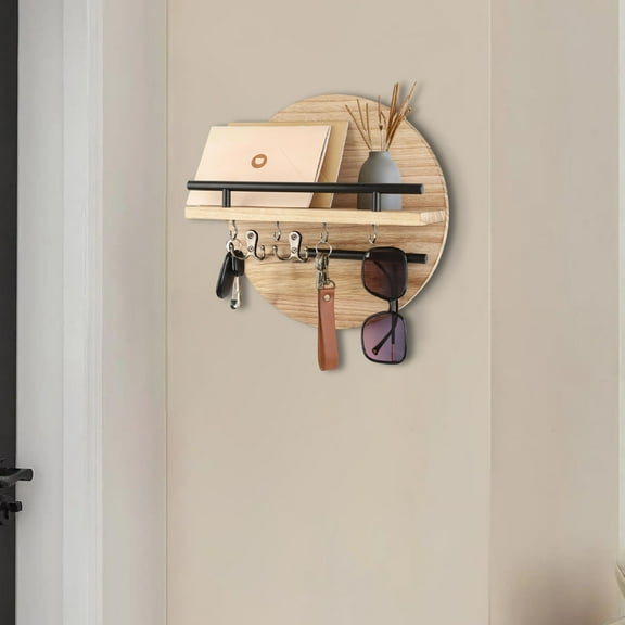 InsCrazy Floating Shelves for Wall Wooden Wall-mounted Miscellaneous Shelves Classic Round Background Decorative for Kitchen Bathroom Laundry Room Office