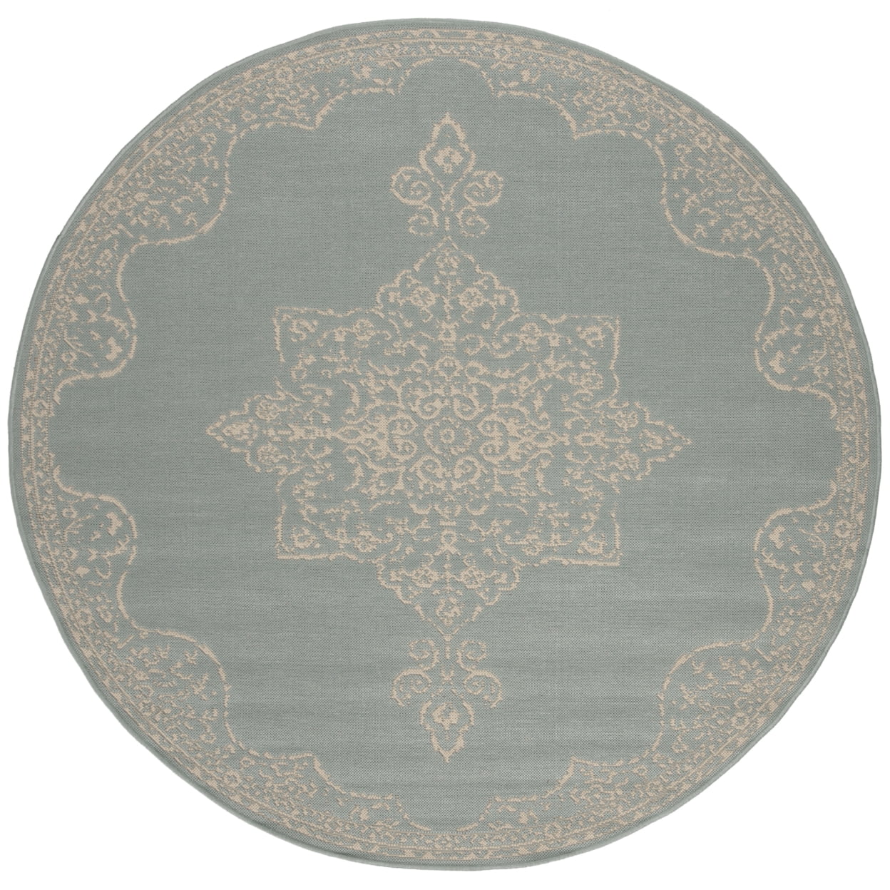 SAFAVIEH Beach House Janine Medallion Indoor/Outdoor Area Rug, Cream/Aqua, 6'7" x 9'2"