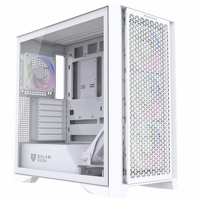 Gabinete Gamer BALAM RUSH CARBONO POLAR TWIN MATE 9900 ATX Media Torre 5 Fan ARGB Cristal Templado USB-C Paneles intercambiables Blanco BR-941464 blanco