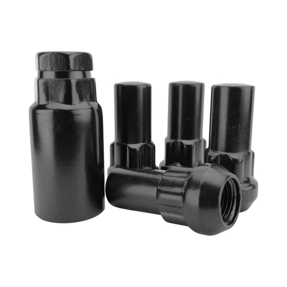 4 Black Closed End 14x1.50 Bulge Acorn Locking Wheel Lug Nut Set with Key - 1.9 Inch Long - Fits Many Ford, Ram, Chevrolet, GMC
