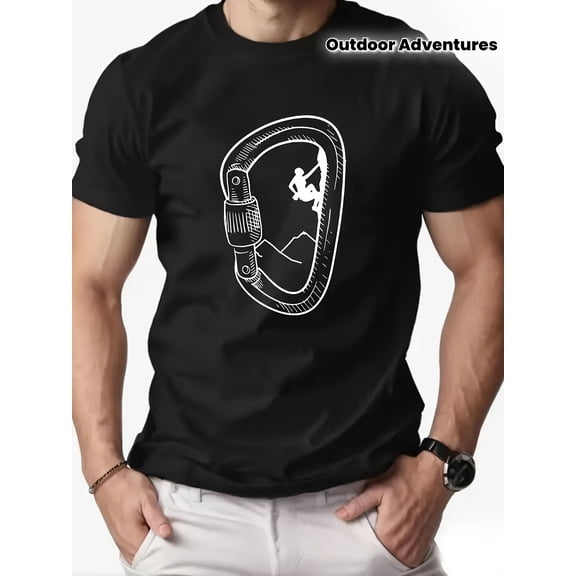 Men'S Summer Casual Short-Sleeve T-Shirt - Vibrant Yellow with a Mountain Graphic Print, Breathable Round Neck for Outdoor Adventures And Everyday Wear, Made from Soft Fabric