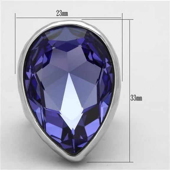 High polished (no plating) Stainless Steel Ring with Top Grade Crystal in Tanzanite for Women Tanzanite Stone Color Style TK1426 Size 10