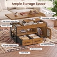 thumbnail image 5 of 40" Farmhouse Lift Top Coffee Table for Living Room, 4 in 1 Storage Coffee Table with Fabric Drawers, Display Cabinet & LED Strip, Small Wood Sofa Side Table, Rustic Brown, 5 of 9