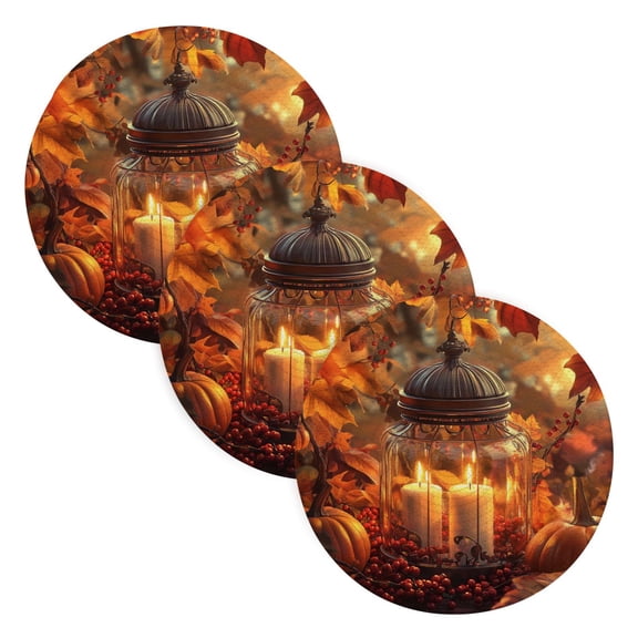 BZSMCE Mats for Pots,Pans Place Autumn Decor with Candles Pumpkins Simple Style Pattern Pot Mats