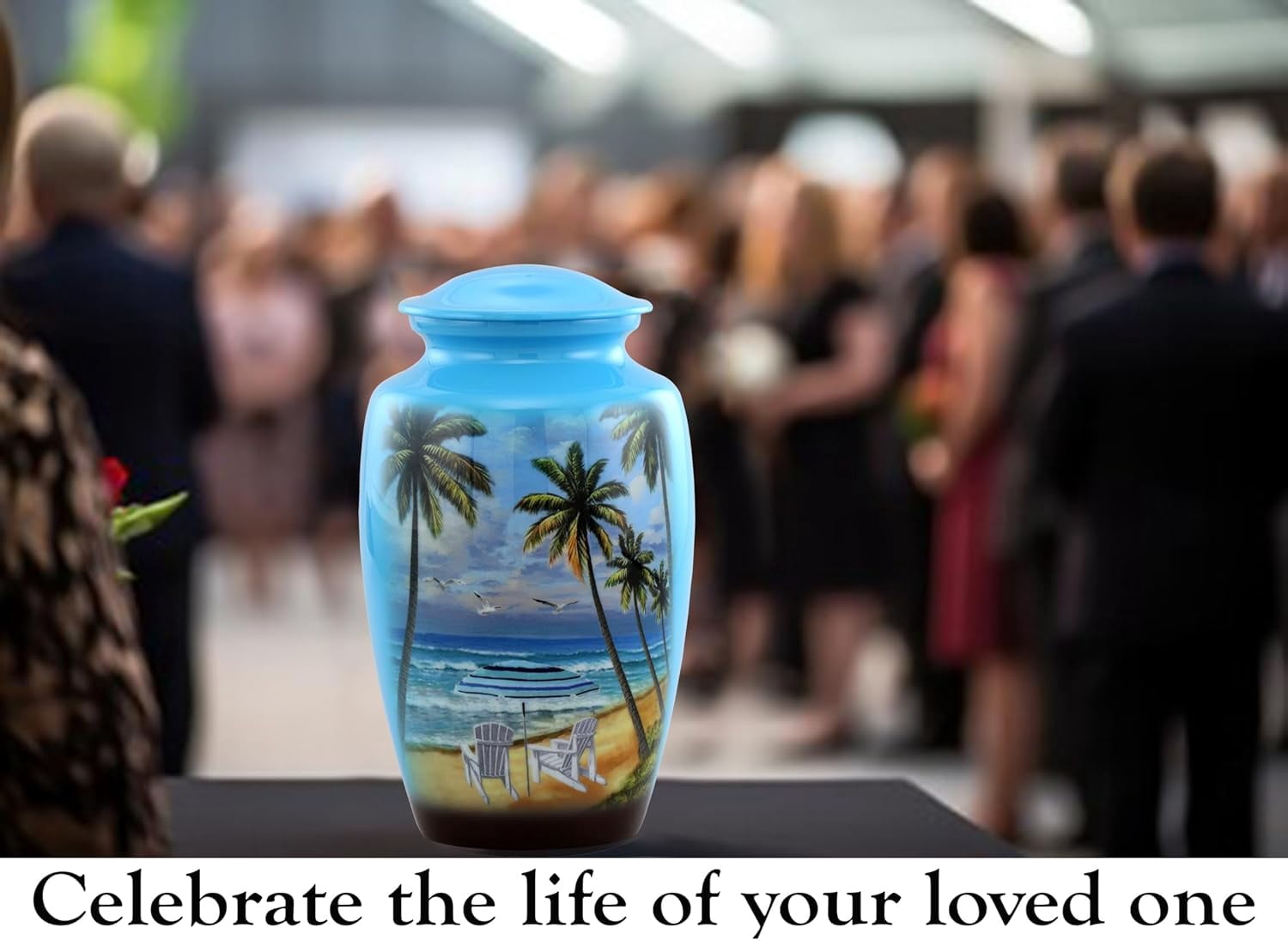 Paradise Beach Large Adult Cremation Urn for Ashes, Memorial Urn with Velvet Interior Bag