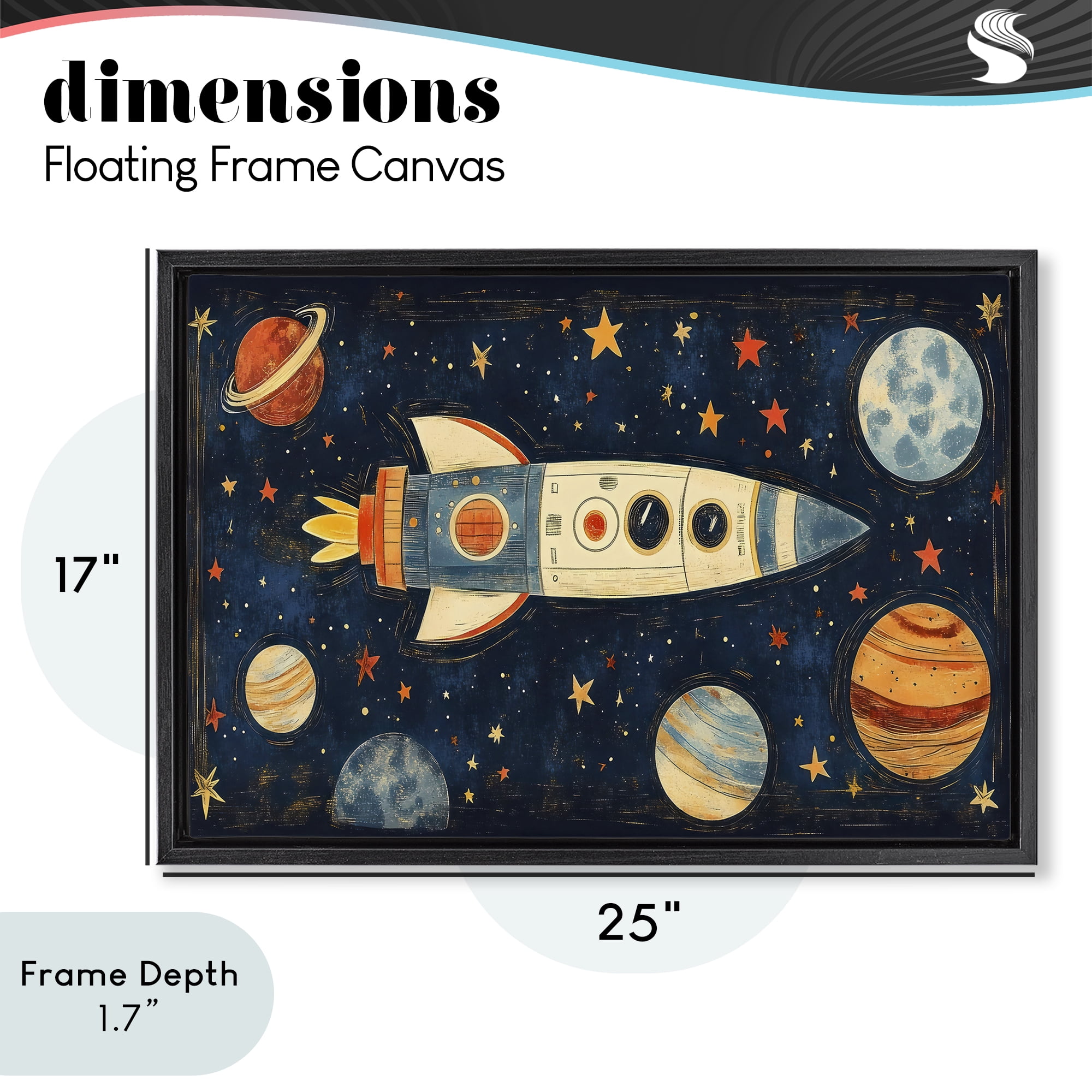 Stupell Industries Retro Rocket & Planets Black Framed Floater Canvas Wall Art, design by Creative Studio