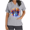 thumbnail image 3 of BiZtdJrK Mardi Gras Scrub Tops for Women Nursing Uniforms Casual V Neck Short Sleeve Tees Blouse Funny Printed Holiday Working Scrubs with Pockets Gray L Today's Sales, 3 of 6