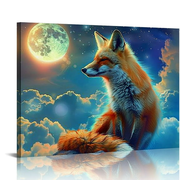 BCIIG Fantasy Fox Decor Wall Art Fox Wall Decor Fox Galaxy  Fox Pictures for Wall Fox Canvas Print Painting  Artwork for Bathroom Bedroom Living Room  20x16in