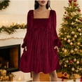 thumbnail image 2 of Womens Velvet Long Sleeve Dress With Square Neck Knee-Length Elegant Casual & Formal Wear 2025 Trendy Slim Fit Soft Fabric Party Daily Outfits, 2 of 9