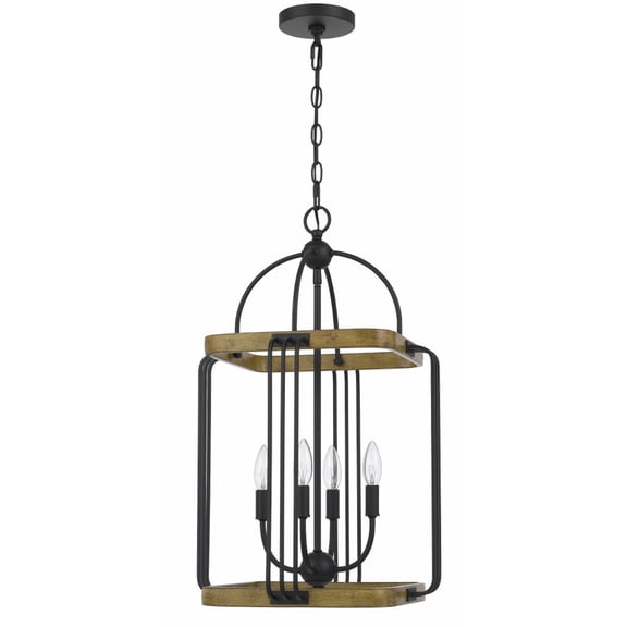 Cal Lighting Ripon 4-Light Metal & Wood Chandelier in Oak/Matte Black