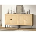 thumbnail image 5 of NEWADARA Set of 2 Wooden Buffet Cabinet with Storage,rattan cabinet, Sideboard Cabinet with Real Rattan Cabinet with Doors, Credenza Cabinet with Steel Legs, Entryway, Living Room,Yellow Oak, 5 of 6